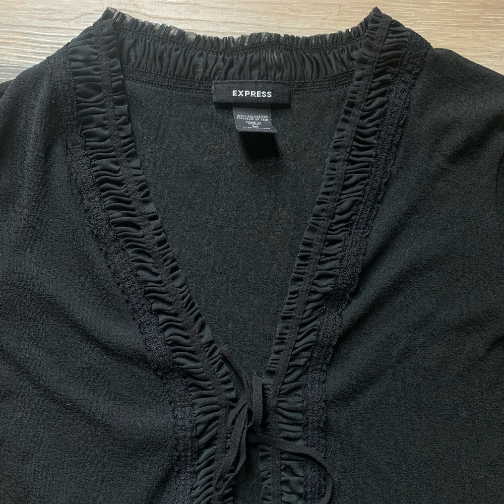 Express Black Ruffled Cardigan M - Picture 3 of 6